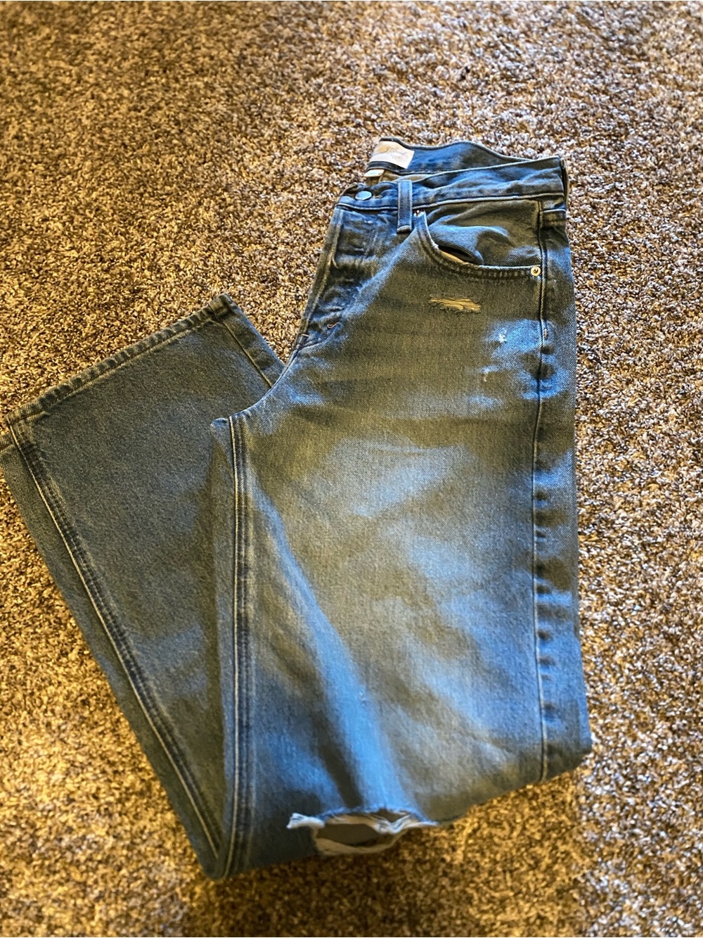 Women’s Blue Denim Jeans - Distressed Wide Legged Fit